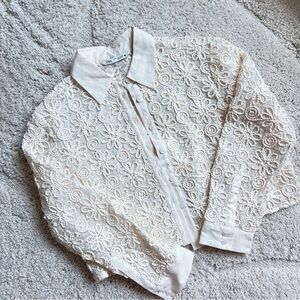 Zara Embroidered Cream Blouse M